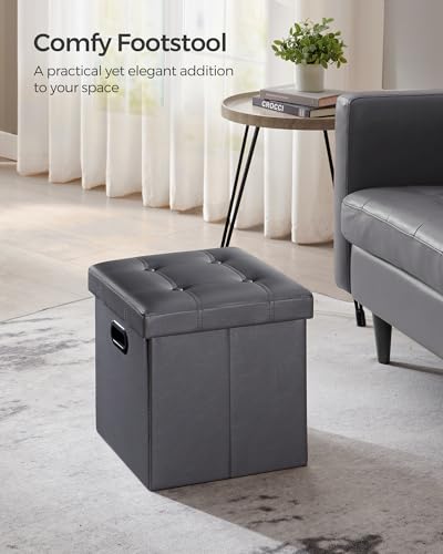 SONGMICS Mazie Collection - 15 Inches Ottoman with Storage, Footstool, Storage Ottoman with Metal Grommet Handles, Load 660 lb, for Dorm, Living Room, Bedroom, Synthetic Leather, Dark Gray ULSF030G01 - color: Dark Gray, size: 15"D x 15"W x 15"H