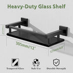 Alise Glass Shelves for Bathroom Wall, Tempered Glass Bathroom Shelf Wall Mounted, Modern Space Saving Floating Shelves 12 inch, Matte Black - color: Matte Black, size: 12 inch