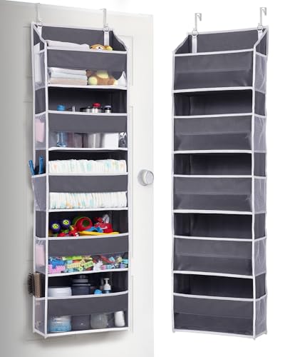 ULG 1 Pack Over Door Organizer with 5 Large and 10 Mesh Side Pockets, 44 lbs Weight Capacity Hanging Storage with Clear Window Kids Toys, Shoes, Diapers, Dark Grey, 5 Layers - color: Dark Grey, size: 1 Pack-5 Tier