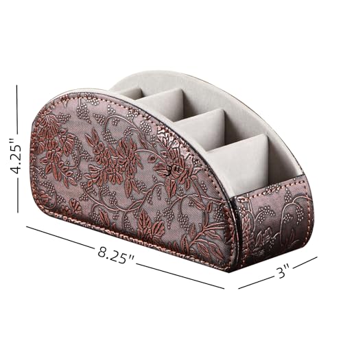 Leather Remote Control Holder,Universal TV Remote Organizer with 5 Compartments,Desktop or Bedside Table Organizer for DVD,Blu-Ray,Gaming and Streaming Remotes,Glasses and Accessories(Antique) - color: Antique