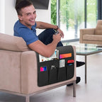 Non-slip Couch Organizer Armchair Caddy, Oxford TV Remote Control Holder Bedside Caddy with 5 Pockets for Key Glasses Phone Magazine Holders. - size: 35''x18''