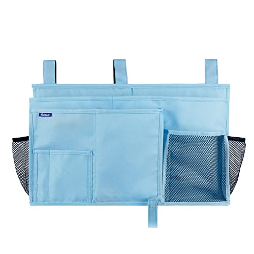 Surblue Bedside Caddy Hanging Bed Organizer Storage Bag Pocket for Bunk and Hospital Beds, College Dorm Rooms Baby Bed Rails, Camp 8 Pockets, (Large, Skyblue) - color: Skyblue, size: Large