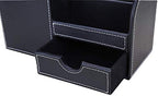 KINGFOM Desk Organizer Office Supplies Caddy Pu Leather Multi-function Storage Box Pen/Pencil,Cell phone, Business Name Cards Remote Control Holder with Small Drawer Black - color: Black