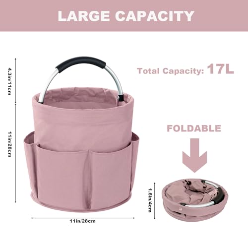Cleaning Caddy with Handle, 17L Foldable Cleaning Supplies Organizer, Portable Storage Basket, Cleaning Supply Caddy, Multifunctional Cleaning Bucket Bag for Garden, Home, Kitchen (Pink) - color: Pink