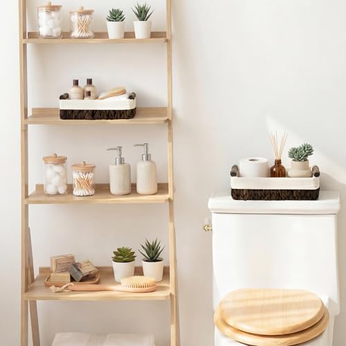StorageWorks Small Baskets for Organizing with Wooden Handles and Liner, Wicker Toilet Paper Baskets for Back of Toilet Basket, Brown Water Hyacinth Bathroom Basket Organizer and Storage, 2 Pack - color: Brown (Water Hyacinth), size: 12"L x 7¾"W x 3¼"H +