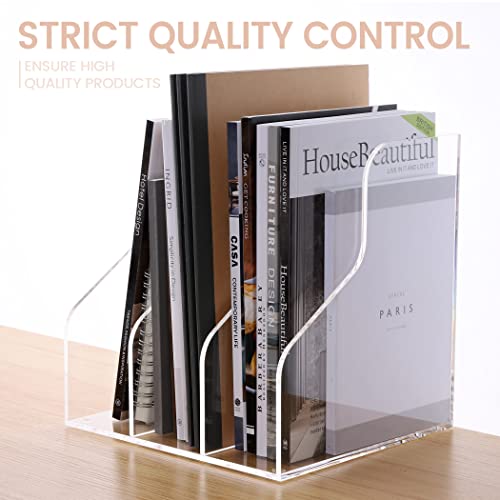 HeZone Desk File Organizer, Acrylic Magazine File Holder with 3 Vertical Compartments Rack File Sorter for Office Home Classroom Desk Organization, Clear… - style: 3 slots-A4