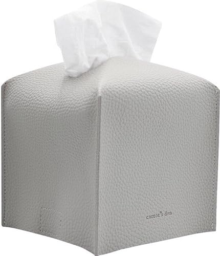 Tissue Box Cover Holder, Square with Bottom Belt by Carrot's Den - PU Leather Decorative Organizer for Tabletop, Bathroom, Car, Office | Pastel Gray - color: Pastel Gray