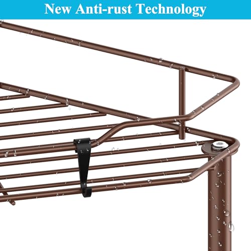 HuggieGems 4 Tier Floor Standing Corner Shower Caddy Organizer Shelf with Hooks, Bathroom Shelves Stand Rack, Coffee - color: Coffee, size: 4 Tier