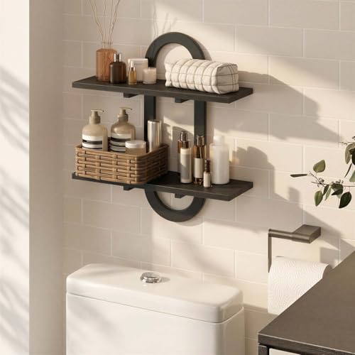 Floating Shelves, 2Pcs Wall Mounted Shelves with 2-Tier Bathroom Hanging Storage Shelves Set for Living Room Bedroom Bathroom Office Kitchen, Black - color: Black