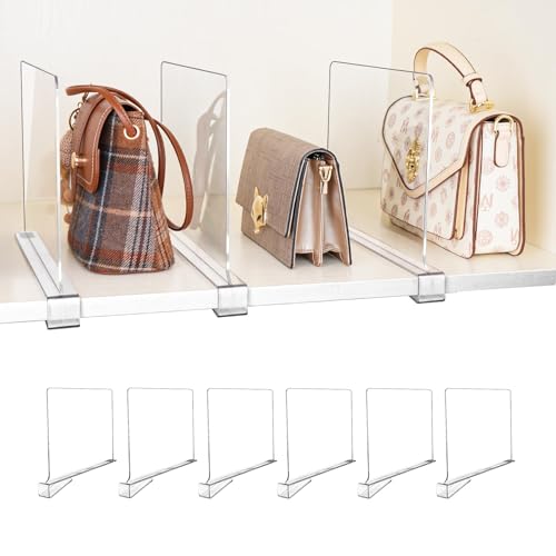 6 Pack Shelf Dividers, Adjustable Shelf Dividers for Closet Organization with Non-Slip Design, Clear Acrylic Shelf Dividers for Clothes, Handbags, Purses, Towels, Bookshelf in Home Organization - size: 6 Pcs