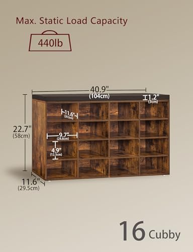 DINZI LVJ Shoe Storage Bench with Cushion, 16-Cubby Shoe Rack, Adjustable Shelves, Multifunctional Shoe Organizer Bench for Entryway, Mudroom, Hallway, Living Room, Bedroom and Garage, Rustic Brown - color: Rustic Brown, size: 16 Cubby