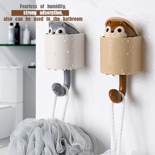 2 Pcs Creative Squirrel Cute Pet Key Holder wall Mount, Keychain Command Hooks,siding Hooks,Hook for Coat, Scarf, Hat, Towel, Bag, Utility Hook for Wall Hanging Decorations (Coffee&Gray) - color: Coffee&Gray