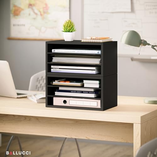 Ballucci Paper Organizer, 3-Tier Stackable Wood Desk Organizer, Document File Organizer and Mail Sorter with Adjustable Storage Shelves, Black - color: Black, size: 3 Tier Standard
