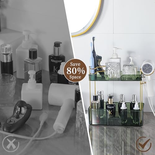 YCIA&DONE Luxury Bathroom Counter Organizer, Large Makeup Organizer Countertop, Shelf Organizer, Vanity Tray, Easily Assemble for Bathroom Organizers and Storage, Undersink, Cabinet, 2 Tiers Green - color: Green, size: 2 tiers