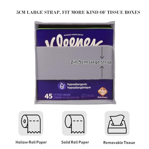 Tissue Box Cover Holder Square Tissue Cube Cover PU Leather Tissue Organizer with Bottom Belt for Bathroom, Tabletop, Car, Night Stands, Office, Home, Kitchen (2, Violet) - color: Violet
