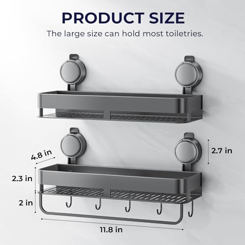 ONXE Shower Caddy Suction Cup,2 Pack Extra-Strong Suction Shower Shelves,No Drilling Rustproof Organizer for Bathroom,Kitchen,Home Decor,Reusable Bathroom Storage with Large Capacity(11.8 inch) - size: 11.8 inch-With bar