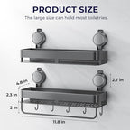 ONXE Shower Caddy Suction Cup,2 Pack Extra-Strong Suction Shower Shelves,No Drilling Rustproof Organizer for Bathroom,Kitchen,Home Decor,Reusable Bathroom Storage with Large Capacity(11.8 inch) - size: 11.8 inch-With bar
