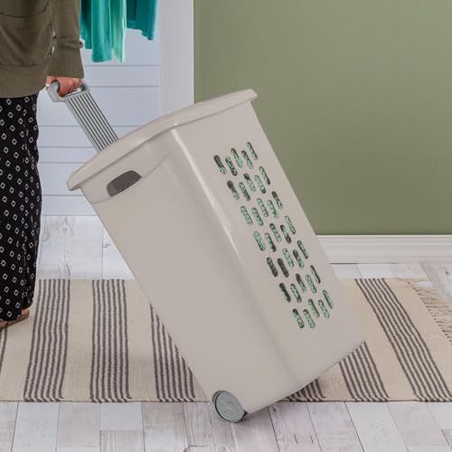 Sterilite 3-Pack Ultra Wheeled Hamper, Plastic Rolling Laundry Basket, Gray Pumice - Portable Clothes Carrier with Flip-Top Lid and Retractable Handle for Home, Apartment, and Dorm - color: Gray Pumice