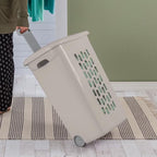Sterilite 3-Pack Ultra Wheeled Hamper, Plastic Rolling Laundry Basket, Gray Pumice - Portable Clothes Carrier with Flip-Top Lid and Retractable Handle for Home, Apartment, and Dorm - color: Gray Pumice