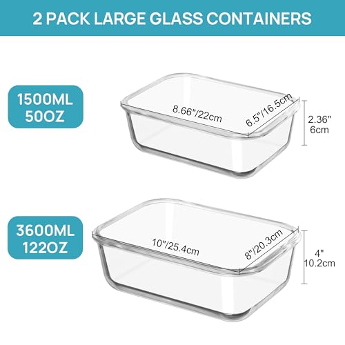 Vtopmart 122oz+50oz Large Glass Food Storage Containers with Airtight Lids, Big Glass Containers for Roasting Chicken, Baking Casseroles, Food Storage, Meal Prep, Fruits, Thanksgiving Meals, BPA-Free - size: 2pack 122oz+50oz