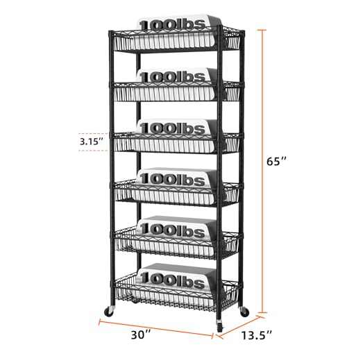 SINGAYE Shelf 6 Tier Wire Shelving Unit Adjustable Storage Shelves Big Basket Rack for Garage Kitchen Office Pantry Laundry Room Organizers13.5 D x 30" W x 65" H Black - color: Black, size: 6-Tier[30"Dx13.5"Wx65"H]