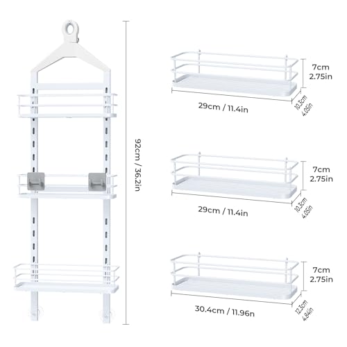 ODesign 3 Tier Height-Adjustable Shower Caddy Hanging Anti-Swing-Over The Shower Head Caddy-Storage Organizer Bathroom Shelves Basket - White - color: White, size: 3 Tier