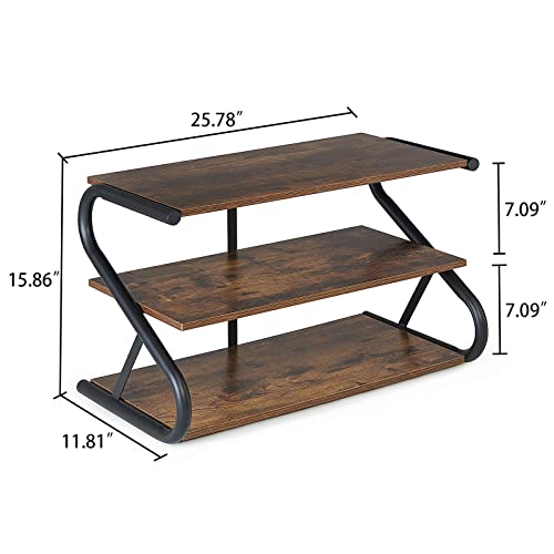 3-Tier Shoe Rack, Wooden Shoe Storage with S Shape Heavy Duty Metal Free Standing, Shoe Organizer Shelf for Entryway, Living Room, Closet, Bedroom (Rustic) - size: 11.81 x 25.78 x 15.86 Inches