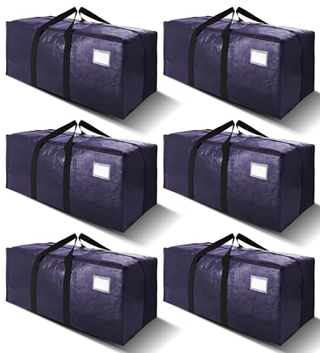 6 Pack Heavy Duty Extra Large Moving Bags W/Backpack Straps - Strong Handles & Zippers, Storage Totes For Space Saving, Fold Flat, Alternative to Box and Bin (40 gal, Blue) - color: Blue, size: 40 Gal - 6 Pack