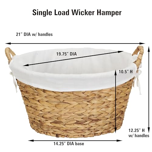 Household Essentials Round Wicker Laundry Basket with Handles, Whimsical Water Hyacinth Basket, Supportive Metal Frame, Removable Polyester Liner, Handwoven, Well-Structured and Versatile, Natural - color: Natural Water Hyacinth