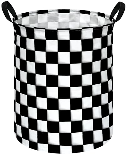 KUNRO Black-white Checker Kids Laundry Gift Basket Storage Hamper, Clothes Storage Organizer Bins, Shelf Basket with Handles for Room Decor - color: Checker