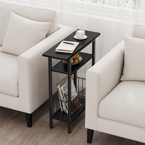Vagusicc Narrow Side Table, 3-Tier Skinny End Table for Couch, Small side Tables for Small Spaces, Bed Side Table with Storage, 25.2" Tall Slim Nightstand Bedside table for Living Room, Bedroom, Black - color: Black, style: Ordinary