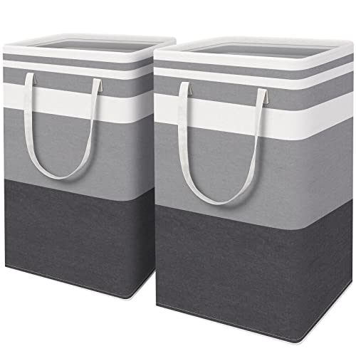 HomeHacks 2-Pack Large Laundry Basket, Waterproof, Freestanding Laundry Hamper, Collapsible Tall Clothes Hamper with Extended Handles for Clothes Toys in the Dorm and Family Gradient Grey, 88L - color: Grey, size: 88L
