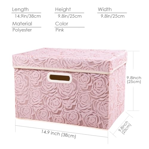PRANDOM Collapsible Storage Boxes with Lids Fabric Decorative Storage Bins Cubes Organizer Containers Baskets with Cover Handles Divider for Bedroom Closet Living Room 14.9x9.8x9.8 Inch 1 Pack - color: Pink, size: Medium(1-Pack)