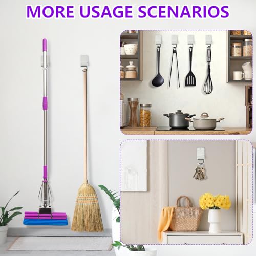 Broom and Mop Holder Wall Mount, Heavy Duty Screw Drilling Gripper Rack Supports up to 10 lb for Kitchen, Laundry Room, Garage, and Garden Storag (8, White)