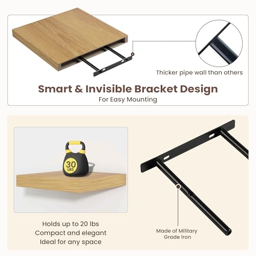Fun Memories Square Floating Shelves for Wall - 12 Inch Deep Floating Shelves with Invisible Brackets, Oak Small Wall Shelf for Living Room, Bathroom, Bedroom, and Kitchen Decor Set of 4 - color: Oak, size: 12"W x12"D - 4P
