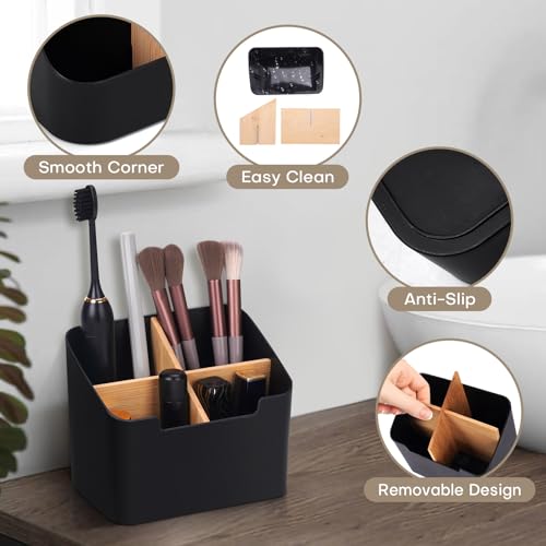 Ayswupt Toothbrush Holders for Bathrooms,Electric Toothbrush and Toothpaste Holder with Divider for Bathroom Countertop Organizer,Toothbrush Caddy for Kids Family Counter Vanity Storage Black - color: Black, size: Small (1 Pack)