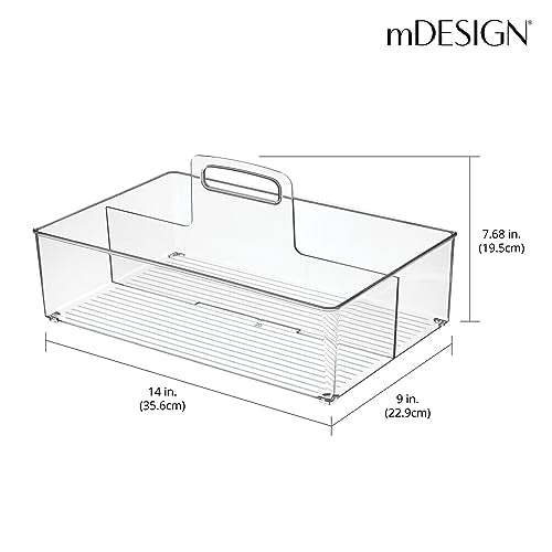 mDesign Large Plastic Divided Portable Storage Organizer Caddy Tote Basket Bin with Handle for Kitchen, Pantry, Countertop, Cabinet, Cupboard - Ligne Collection - 2 Pack - Clear - size: Pack of 2
