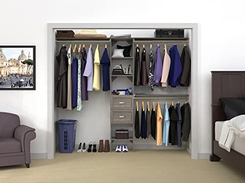 ClosetMaid SuiteSymphony Wood Closet Organizer Kit with Tower, 3 Hang Rods, Top Shelves, 2 Drawers, Adjustable, Fits Spaces 5-9 ft. Wide, Graphite Grey - color: Graphite Grey, style: Closet Organizer w/Shelves, 2-Drawers