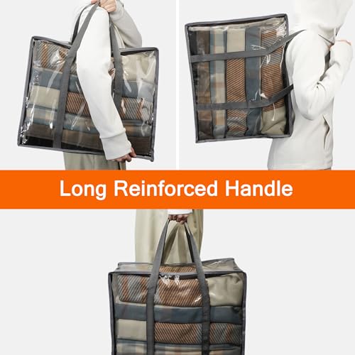 Vieshful Grey 40L Clear Clothes Storage Bag with Zipper 3 Pack Colorful Clothes Organizer Vinyl Storage Bag for Comforter, Blanket, Bedding, Duvet, Transparent Moving Totes - color: Grey-3 Pack, size: 40L