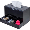 MyGift Premium Black Acrylic Cosmetic Organizer Caddy and Tissue Box Cover with Pull Out Makeup Storage Drawer - Countertop Bathroom Supplies Holder - color: Black