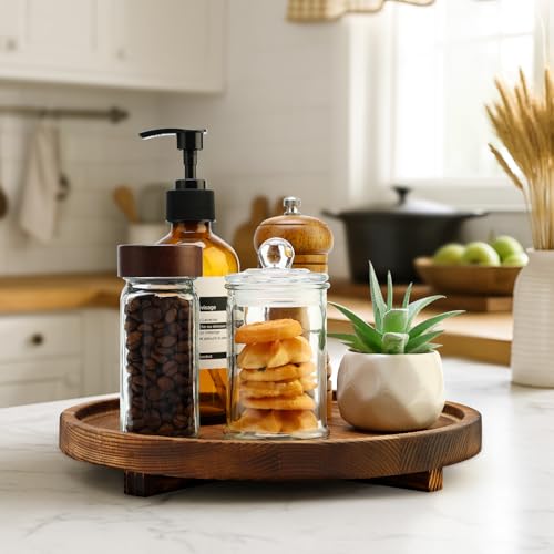 12 inch Large Round Decorative Tray Wood Bathroom Counter Organizer Farmhouse Kitchen Decor Wooden Riser for Perfume Soap Dish Wood Decorative Candle Holders for Home Decor Brown Table Centerpieces - color: Dark Brown, size: 12 Inch