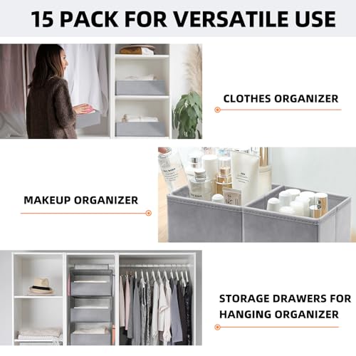 Criusia Drawer Organizers for Clothing 15 Pack, Foldable Fabric Closet Organizers and Storage Bins for Baby Clothes, Dresser Drawer Dividers for Adult Sock Underwear, Bra, Nursery Organization (Grey) - color: Grey
