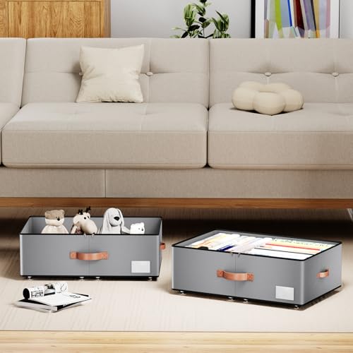 Under bed Storage With Wheels,Large Capacity 10 inches Height Storage Bins,Rolling Under bed Shoe Storage Containers,Under bed Storage Drawers for clothes & blankets - color: grey, size: 10inch height