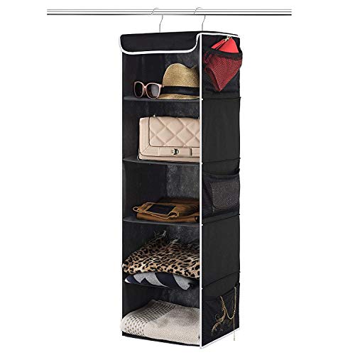 ZOBER Hanging Closet Organizer, 5-Shelf - Hanging Storage Organizer Shelves for Clothes, Towels, Toys - College Dorm Room, Nursery, & Home Closet - color: Black, size: 5-Shelf