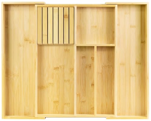VaeFae Bamboo Kitchen Drawer Organizer, Utensil Tray with Multiple Compartments, Cutlery and Silverware Storage - color: Natural, size: Small - Non-expandable without Block