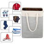 i BKGOO Laundry Basket with Handles Beige&Silver Slim Laundry Bin Collapsible Dirty Clothes Basket Narrow Laundry Bag Foldable Dirty Hamper for Camping, Dorms, Apartments - color: Beige&Silver