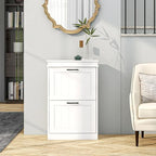 HOMCOM Narrow Shoe Cabinet with 2 Flip Drawers, Modern Freestanding Shoe Storage Cabinet with Adjustable Shelves for Entryway, Hallway, White - color: White