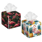 2 Pcs Flamingo Palm Leaf Tissue Box Cover Leather Tissue Box Holder Square Facial Paper Organizer Dispenser for Bedroom Dresser Night Stand Office Desk - color: Flamingo Palm Leaf