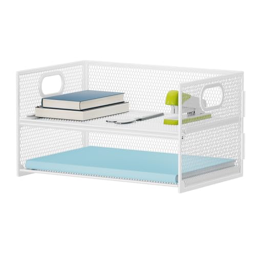 Marbrasse 2 Tier Paper Organizer Letter Tray, Mesh File Organizer with Handle, Paper Sorter Desk Organizer for Home Office Supplies - White - color: 2 Tier White