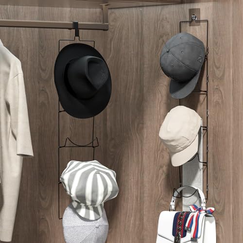 LINFIDITE 10 Pack Hat Rack Hanger Holder Organizer Flexible Multi Hook Wall Mounted Over Door Baseball Cap Display Storage Rack Cap Holder, Closet HangingStorage Rack w Hanging Hook Black - color: 10pcs Black, size: Square Ring
